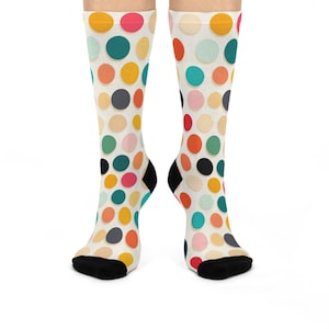 Polka Dot Cushioned Crew Socks - Comfortable Patterned Footwear, Cozy Lounge Wear, Cute Mid-Calf Dress Socks, Fun Casual Socks, Stylish