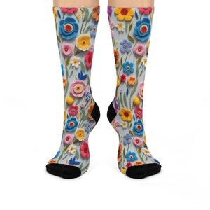 Felt Flowers Pattern Socks, Floral Socks, Cozy Footwear, Flower Design, Gift for Her, Cute Socks