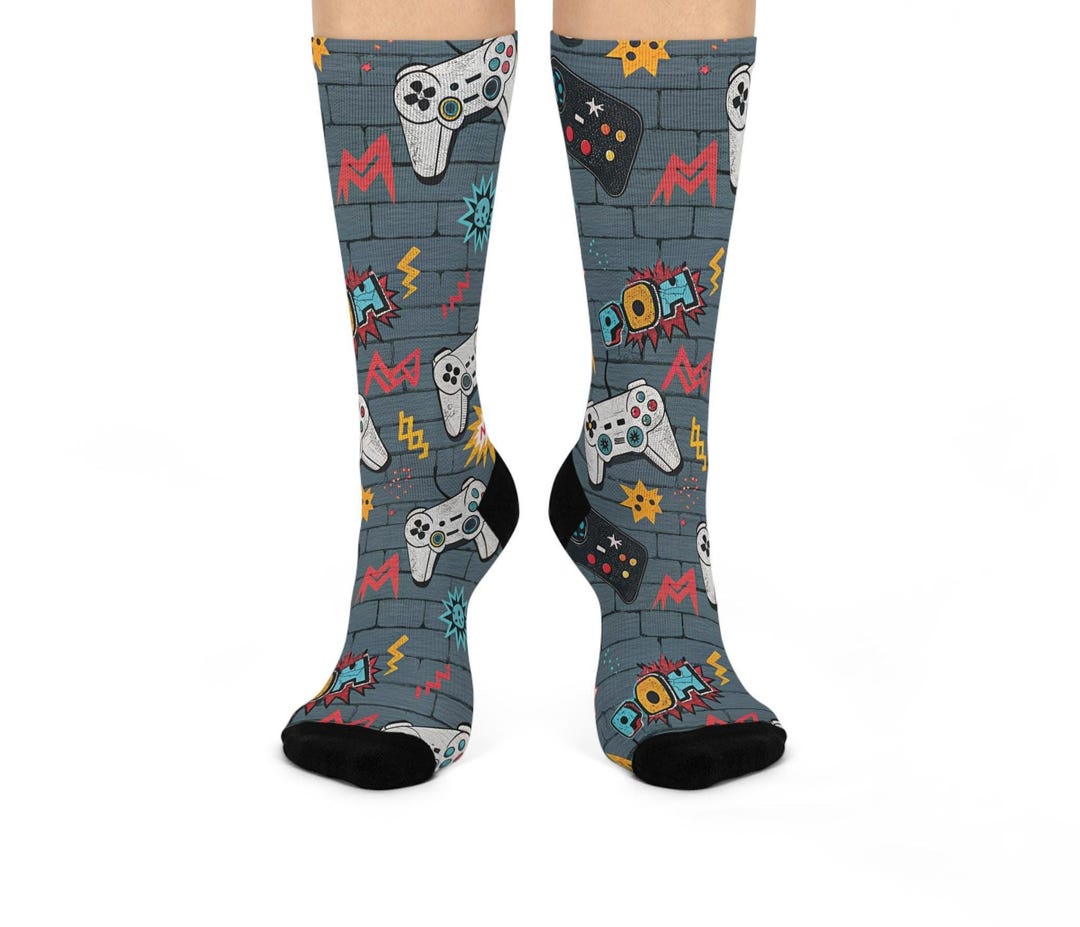 Gamer Socks, Controller Print, Video Game Crew Socks, Gaming Gift ...