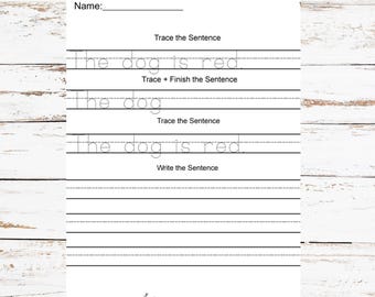 Sentence Writing Worksheets PDF | Kindergarten & 1st Grade Literacy Practice | Trace, Copy and Write Sentences  for Homeschool and Classroom