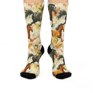 Horse Socks, Equestrian Gift, Animal Print Footwear, Unique Crew Sock, Equine Lover Present, Farm Animal Apparel