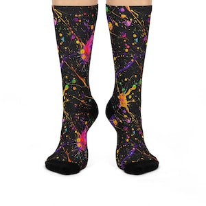 Neon Paint Splatter Socks, Fun Colorful Crew Sock, Bright Splatter Paint Design, Bold Statement Socks, Unique Gift for Artists, Vibrant