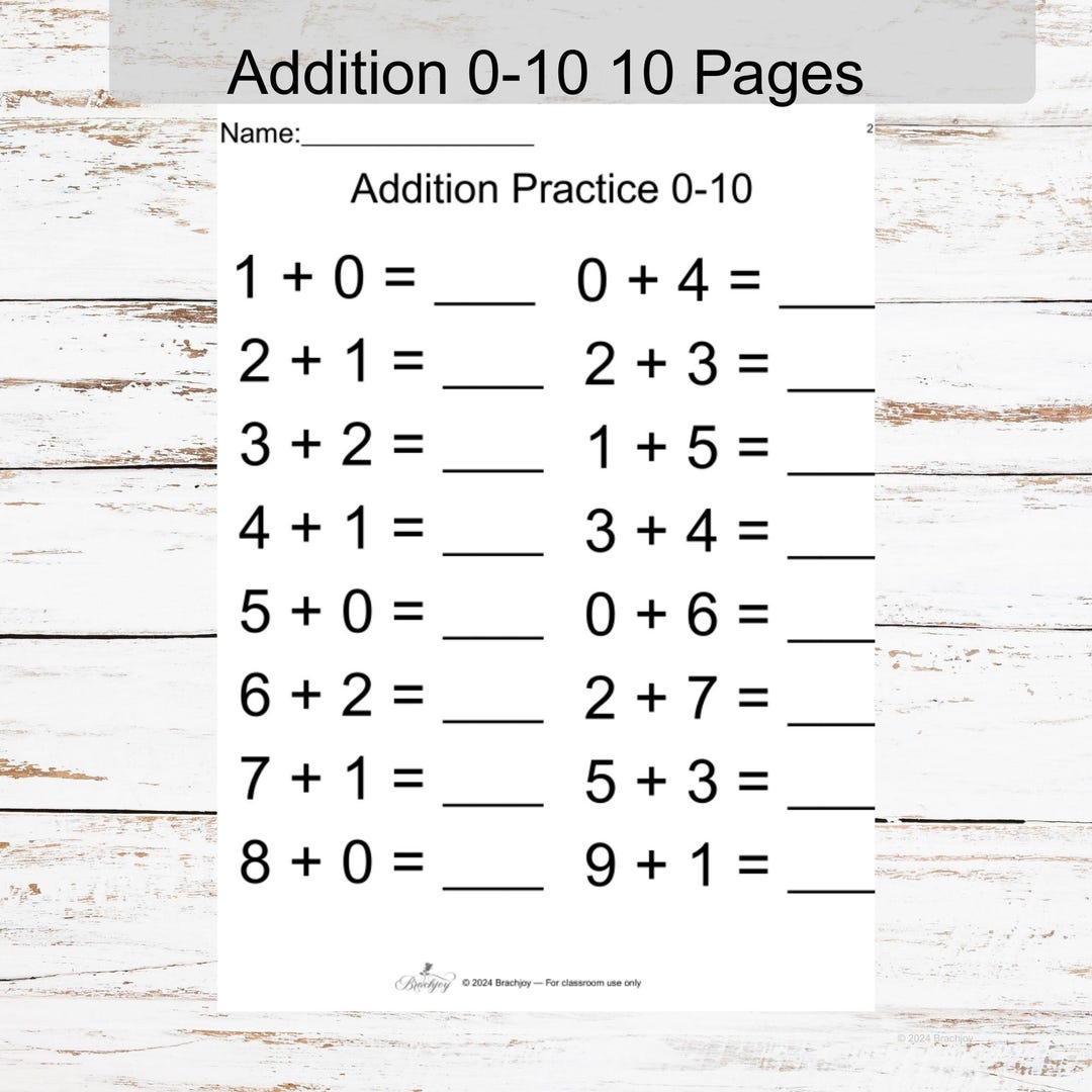 Addition Worksheets for Kids 0–10 | Math Facts Practice Printable |pre ...