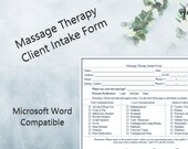 Massage Therapy Intake Form Template - Digital Download - Microsoft Word Compatible