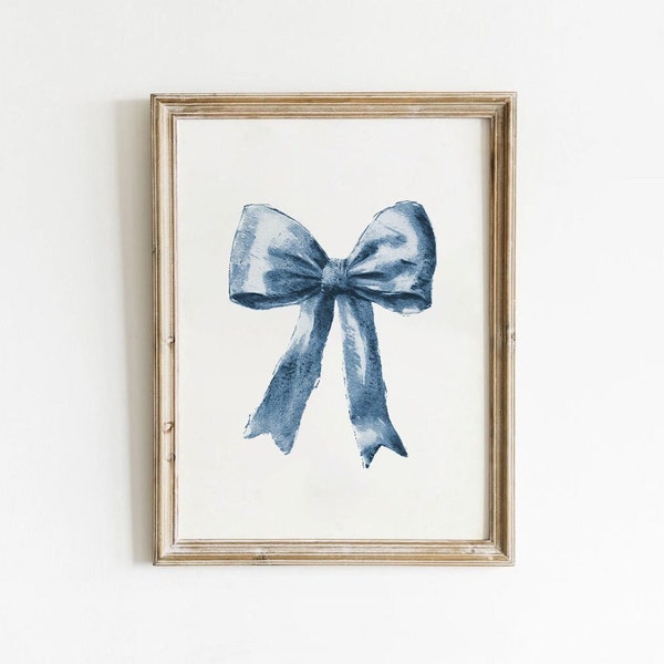 Navy Blue Bow Printable Retro Bow Painting  Preppy Dorm Print Aesthetic Blue Print Blue Poster Dorm Prints Blue Girly Western Download