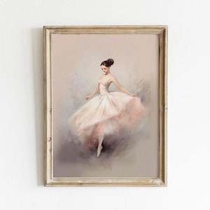 Vintage Ballerina Printable, Soft Pink Wall Art, Neutral Print, Girls Room Decor, Coquette Aesthetic Print, Ballet Painting Digital Download image 1