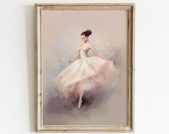 Vintage Ballerina Printable, Soft Pink Wall Art, Neutral Print, Girls Room Decor, Coquette Aesthetic Print, Ballet Painting Digital Download
