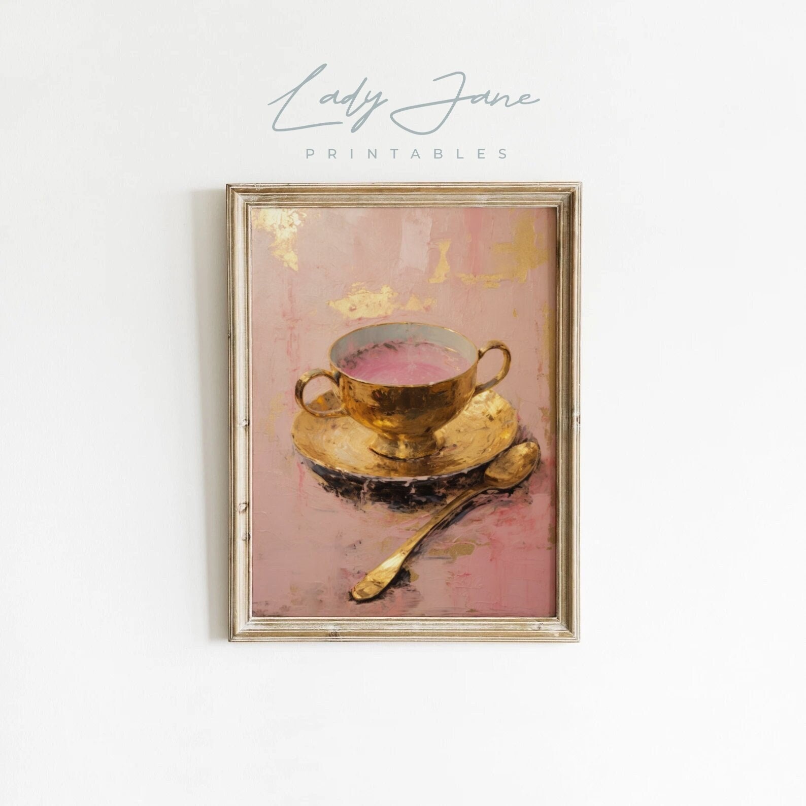 Pink Gold Teacup Poster Aesthetic Wall Art Print Dorm Decor - Etsy
