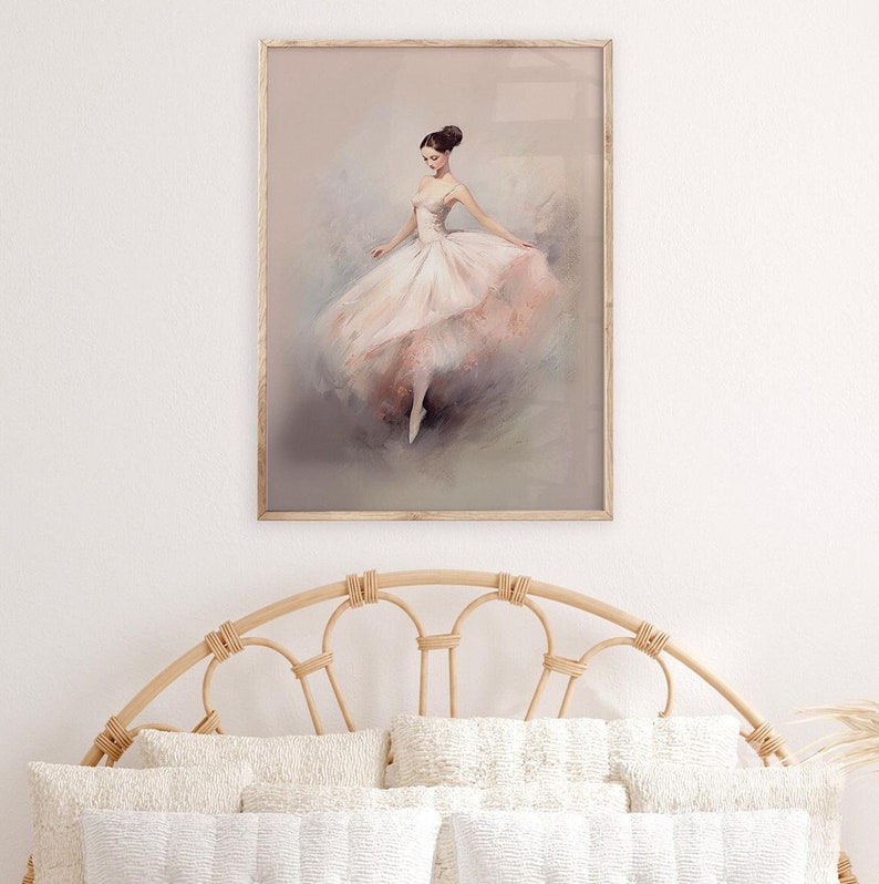 Vintage Ballerina Printable, Soft Pink Wall Art, Neutral Print, Girls Room Decor, Coquette Aesthetic Print, Ballet Painting Digital Download image 4