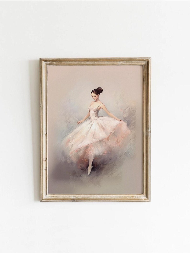 Vintage Ballerina Printable, Soft Pink Wall Art, Neutral Print, Girls Room Decor, Coquette Aesthetic Print, Ballet Painting Digital Download image 1