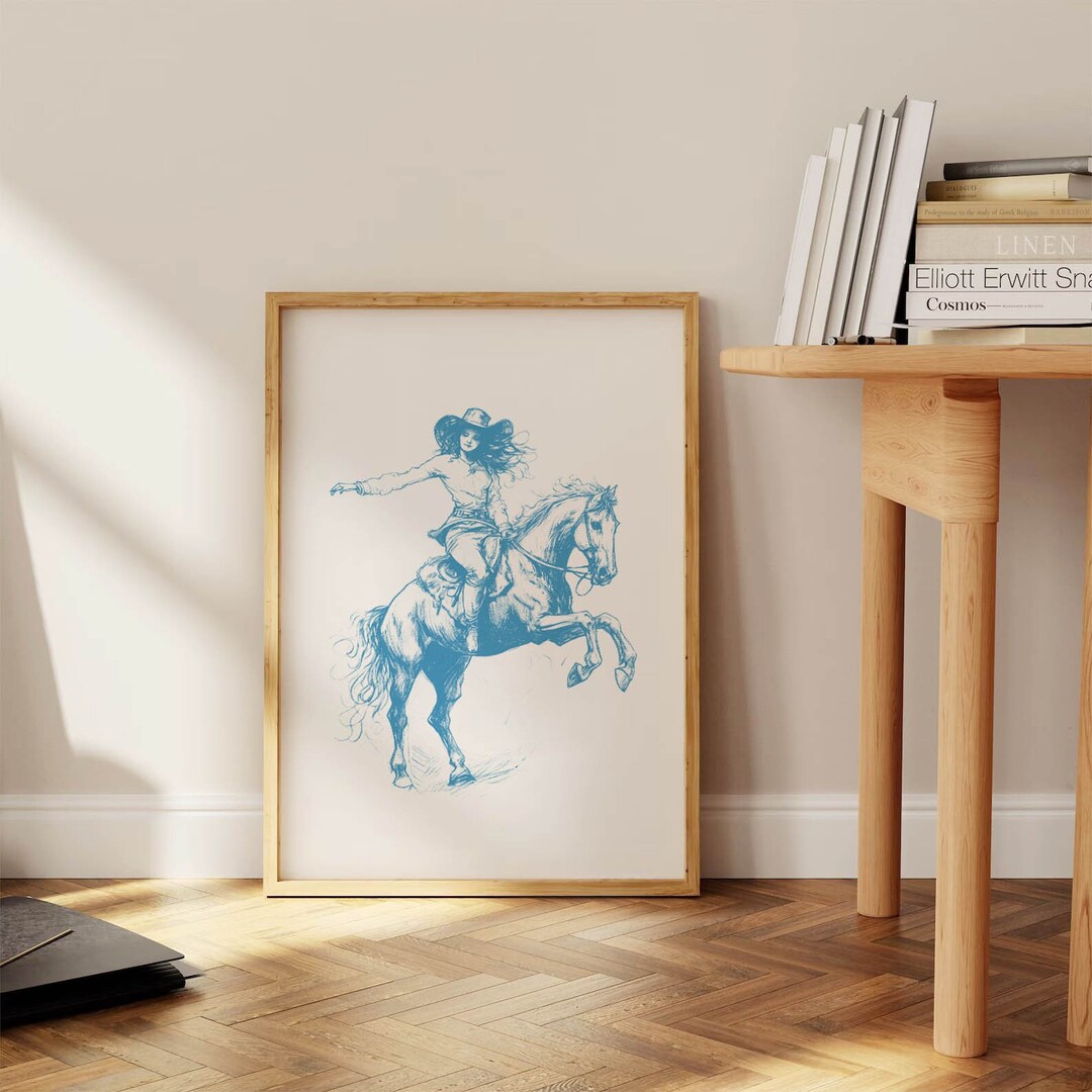Vintage Cowgirl Wall Art Western Horse Print Cowboy Retro Poster ...