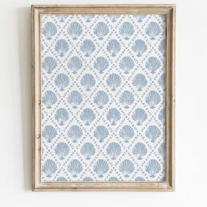 Blue Coastal Seashell Pattern Printable, Blue Nautical Cottagecore Wallpaper, Beachy Shell Design, Ocean Room Decor, Digital Download 0122