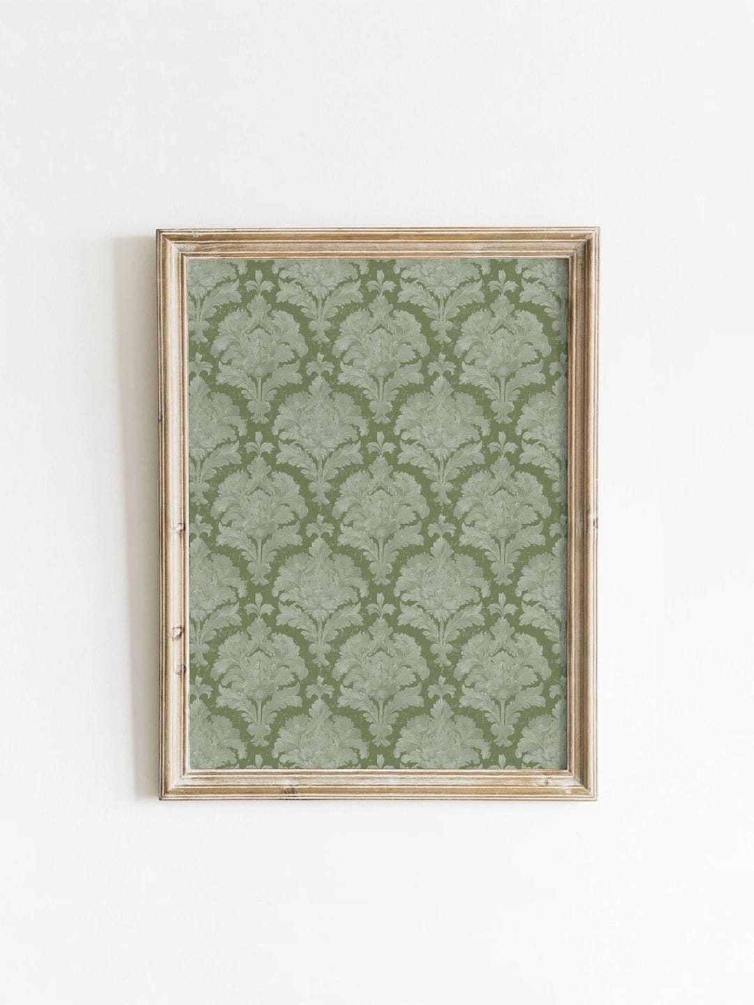 Vintage Green Damask Pattern Wall Art, Muted Textile Pattern, Elegant ...