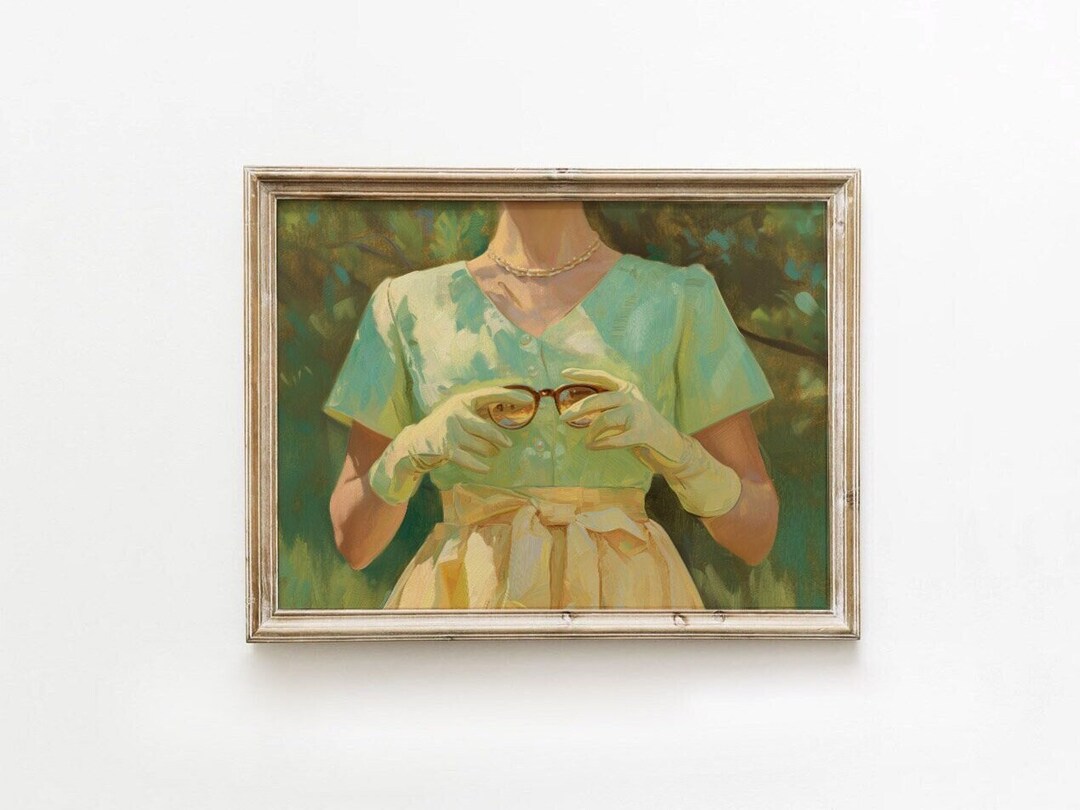 Preppy Spring Girl Painting, Printable Green Wall Art, Coquette ...