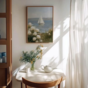 Coastal Cottagecore Sailing Print - Serene Impressionistic Poster Art with Pastel Hues, Muted Blues and Greens, Calming Coastal Decor P88 image 11