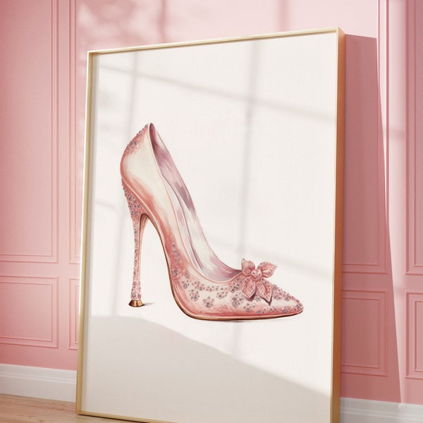Stiletto Heel Art Printable, Pink Girly Room Decor, Cute Vintage High Heel Poster,  Retro Glam Aesthetic, Light Pink Print. Instant Download