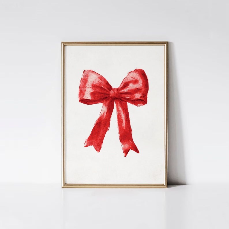 Vintage Red Christmas Bow Wall Art, Winter Home Decor, Red Bow Print, Holiday Printable, Christmas Decor, Digital Download image 9