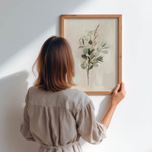Whimsical botanical digital download for living room — elegant eucalyptus and flowers adding a calming touch to decor.