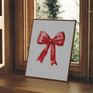 Vintage Red Christmas Bow Wall Art, Winter Home Decor, Red Bow Print, Holiday Printable, Christmas Decor, Digital Download image 7