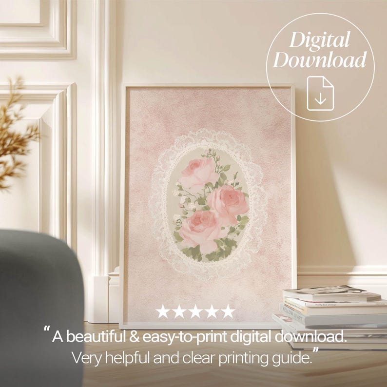 Romantic Soft Pink Roses Printable, Vintage Shabby Chic Wall Art ...