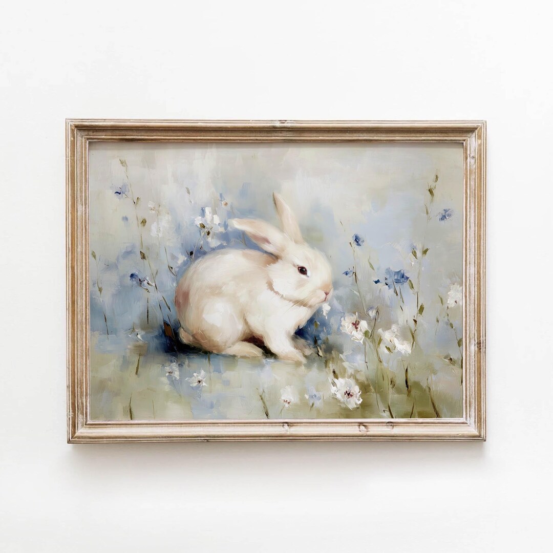 Cottage Core Rabbit White Rabbit Pastel Cottagecore Printable, Soft Cozy Wall Art ...