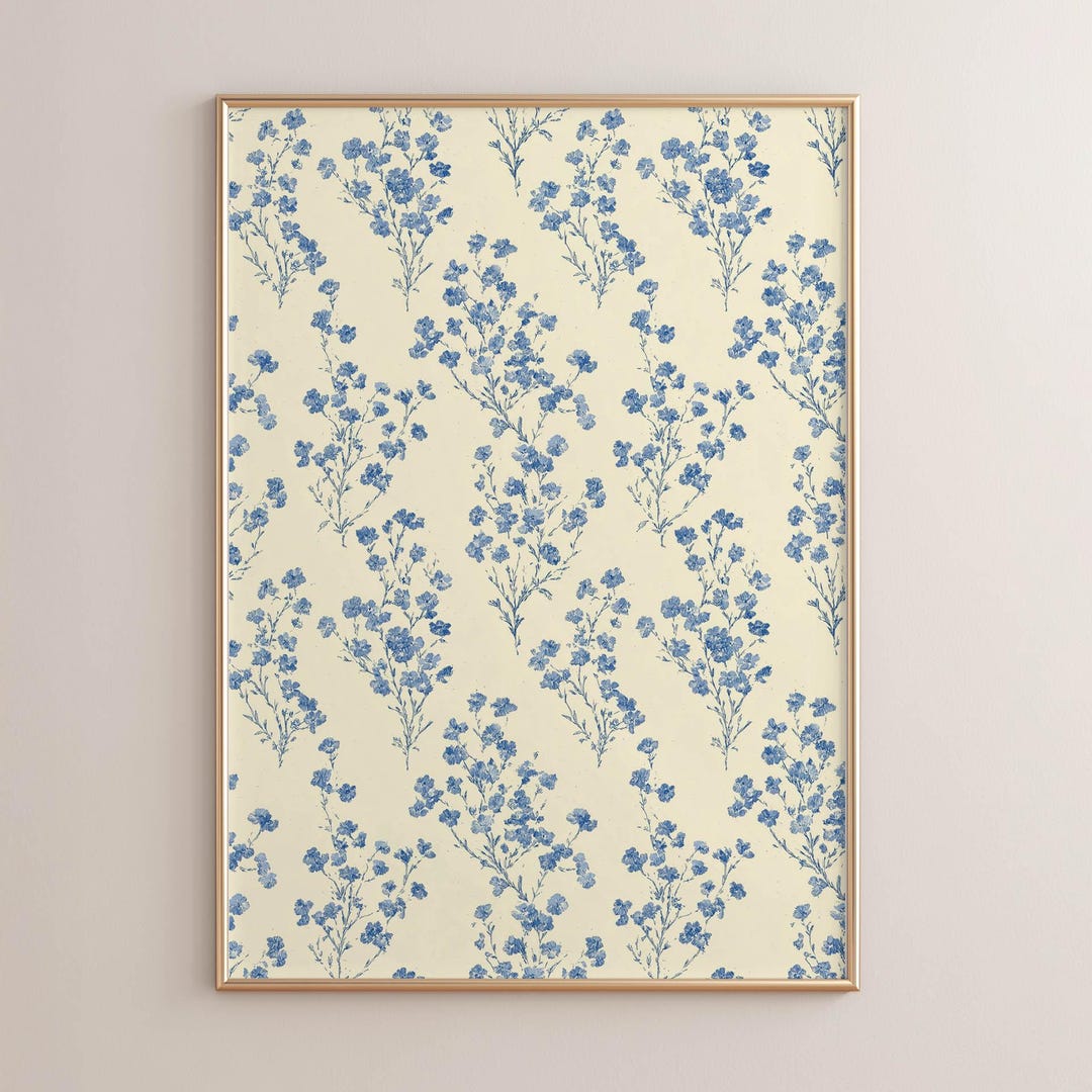 Cottagecore Wildflowers in Blue Seamless Botanical Print Vintage ...