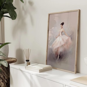 Vintage Ballerina Printable, Soft Pink Wall Art, Neutral Print, Girls Room Decor, Coquette Aesthetic Print, Ballet Painting Digital Download image 3