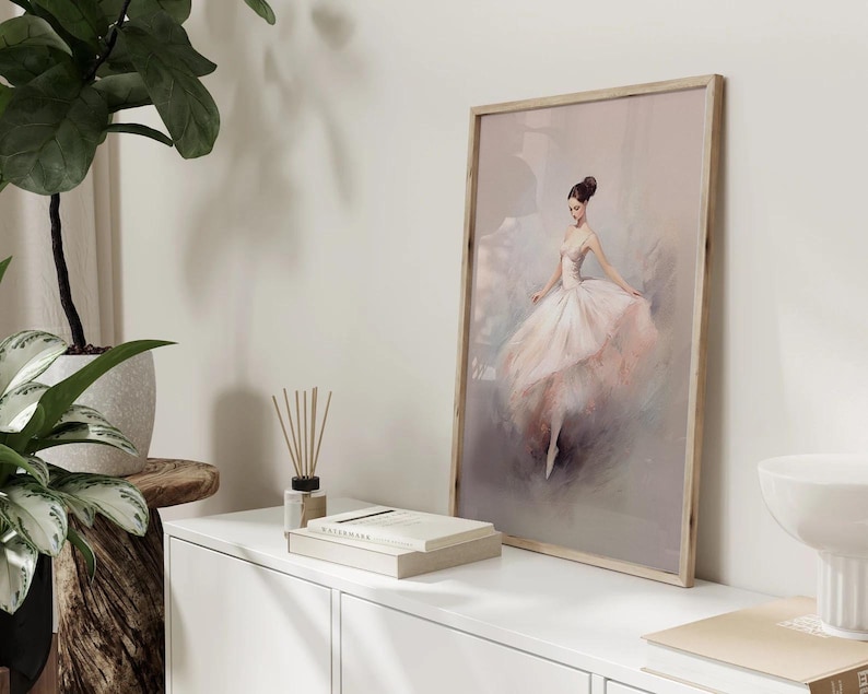 Vintage Ballerina Printable, Soft Pink Wall Art, Neutral Print, Girls Room Decor, Coquette Aesthetic Print, Ballet Painting Digital Download image 3