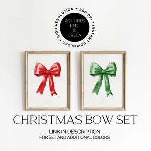 Vintage Red Christmas Bow Wall Art, Winter Home Decor, Red Bow Print, Holiday Printable, Christmas Decor, Digital Download image 5
