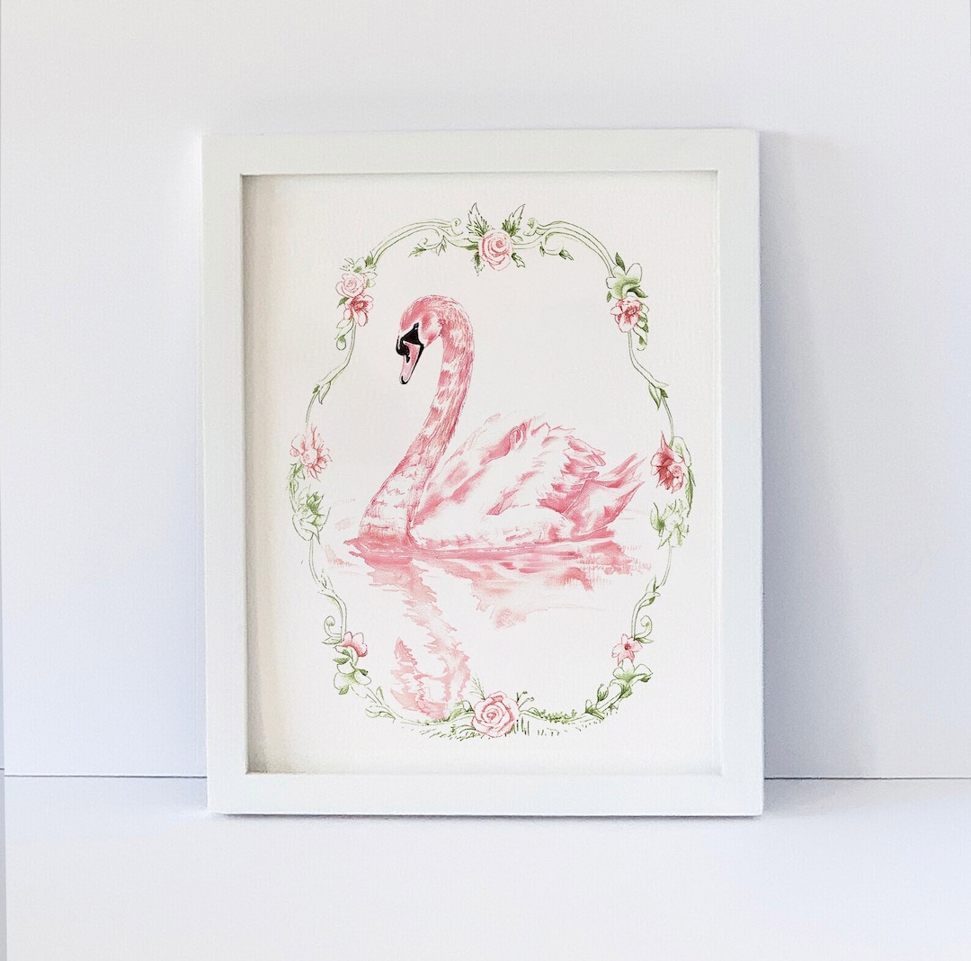 Pink Coquette Swan Art Print, Giclee Fine Art Print, Vintage Nursery ...