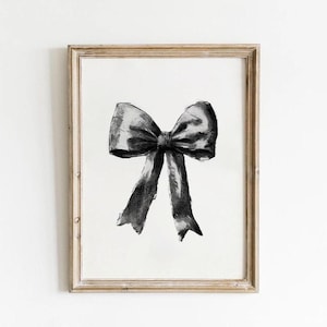 Black Bow Print Preppy Art Bow Painting Preppy Dorm Prints Aesthetic Black Print White Retro Posters Dorm Prints Black Girly Print