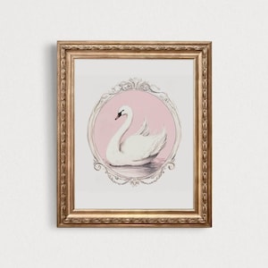 Schwan Kunstdruck, Vintage Schwan Wandkunst, Rosa Girly Dekor, Rosa und weißes Plakat, Preppy Plakat-Kunstdruck, möglicher Druck