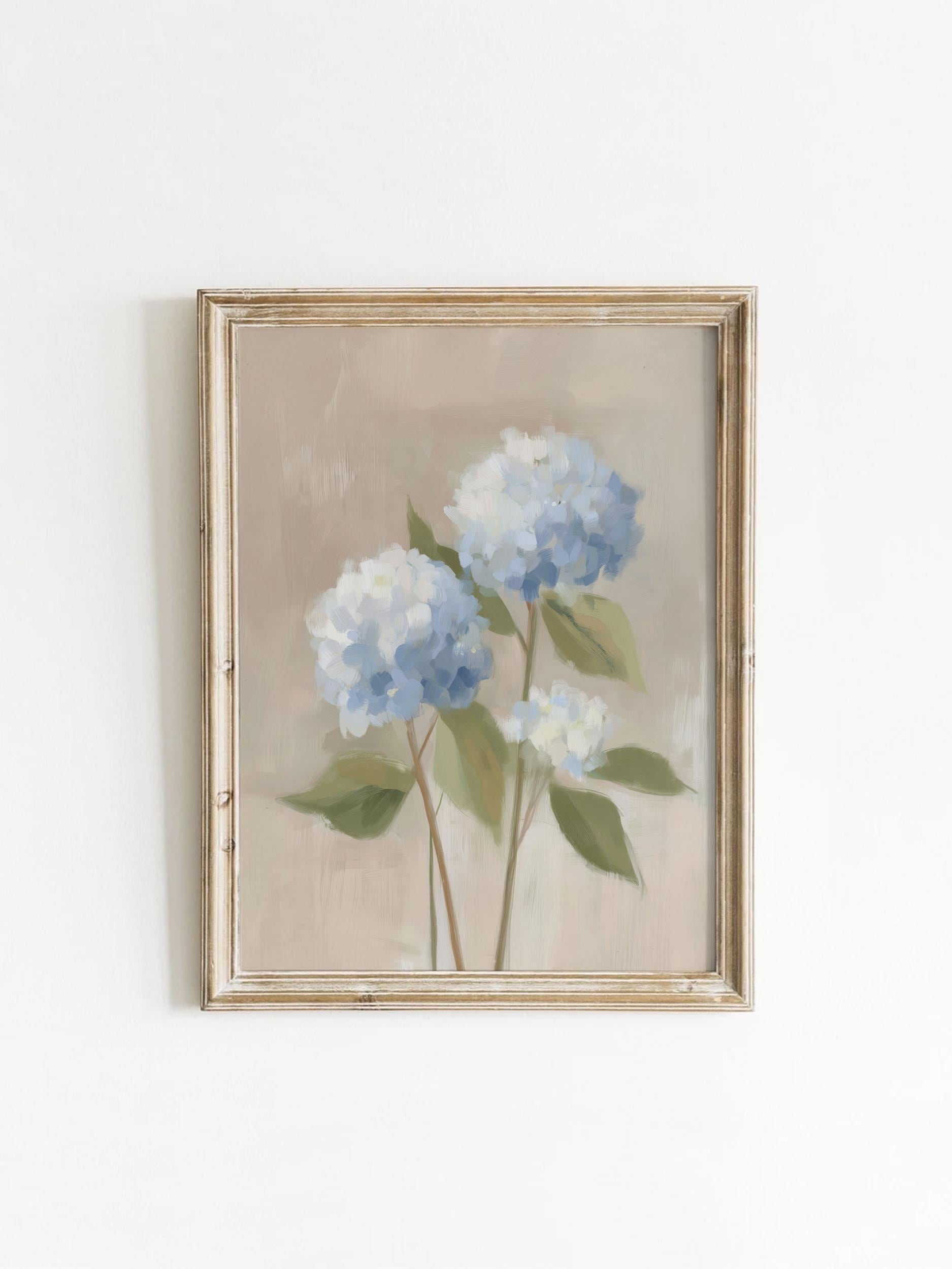 Printable Hydrangeas Art, Muted Neutral Decor, Blue Flower Printable ...