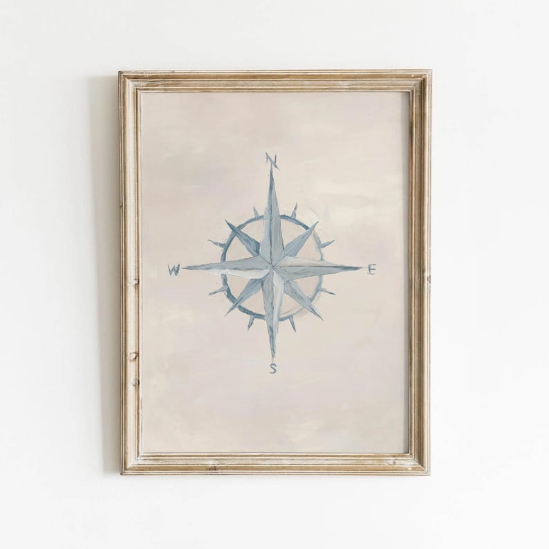 Coastal Nautical Compass Printable, Neutral Vintage Wall Art, Farmhouse ...