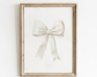 Vintage White Bow Poster Print - (Nursery Art Baby Room Decor, Girls Room, Boys Room, Unisex Newborn Decor, Coquette Wall Art) - #001