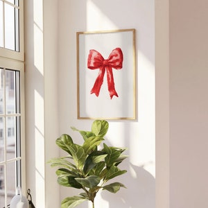 Vintage Red Christmas Bow Wall Art, Winter Home Decor, Red Bow Print, Holiday Printable, Christmas Decor, Digital Download image 6