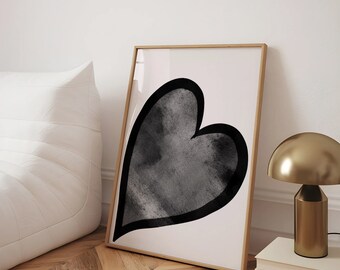 Black Preppy Heart Printable, Aesthetic Dorm Decor, Girly Fashion Wall Art, Cute Apartment Poster, Minimalist Style Art, Download