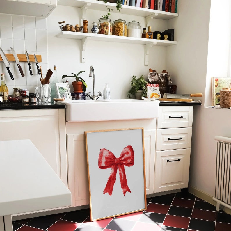 Vintage Red Christmas Bow Wall Art, Winter Home Decor, Red Bow Print, Holiday Printable, Christmas Decor, Digital Download image 8