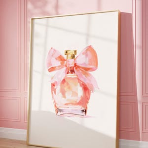 Pink Perfume Bottle Print, Light Pink Wall Art, Girly Fashion Poster, Luxury Wall Art, Pink Bow Aesthetic Print, Luxury Designer Wall Art