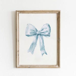 Blue Bow Print Preppy Art Bow Painting Preppy Dorm Prints Aesthetic Blue Print White Retro Posters Dorm Prints Blue Girly Western