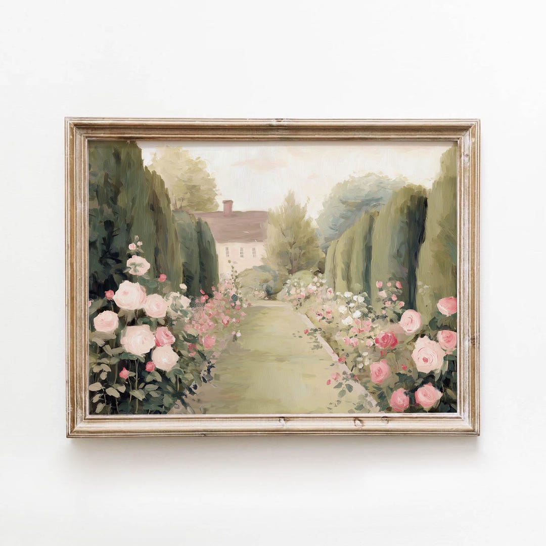 Sunlit Cottage Garden Printable, Pastel Country Path Wall Art, Vintage ...