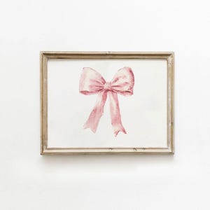 Póster de lazo rosa preppy, estilo retro femenino, arte de pared de moda horizontal, estética vaquera costera, póster lindo para dormitorio, decoración femenina
