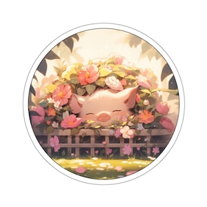 Piggy Sticker Baby Pig Sticker Cute Pig Sticker Pig Sticker Decal Laptop Sticker Home Decor Piglet Adorable Sleepy Piglet in Flower Garden