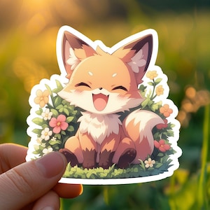Adesivo volpe, simpatico adesivo con volpe, regalo, volpe felice, adesivo per computer portatile, simpatico volpe kawaii, decalcomania in vinile per laptop, diari e altro ancora