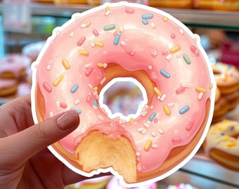 Donut Sticker Pink Donut Sticker Kawaii Donut Sticker Pink Frosted Sprinkle Donut Sticker Pink Donut Vinyl Sticker Decal