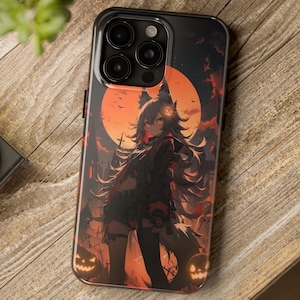 狼少女アニメ iPhone ケース - かわいいワイフゴシック美学 | ハロウィン風アニメアート | かわいい iPhone タフケース
