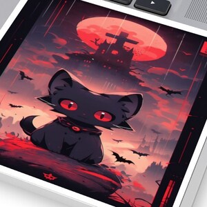 Anime Sticker Anime Aesthetic Kawaii Sticker Cat Sticker Anime Artwork Vinyl Sticker - Vampire Cat Sticker