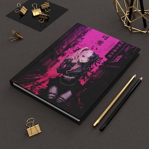 Anime Punk Girl Hardcover Journal - Edgy Kawaii Notebook with Grunge Aesthetic - Gift for Anime Lovers - &quot;Rin&quot; Hardcover Journal