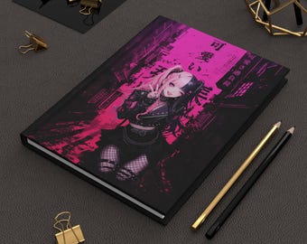 アニメパンクガールハードカバージャーナル - グランジ美学を備えたエッジの効いたかわいいノートブック - アニメ愛好家へのギフト - 「リン」ハードカバージャーナル