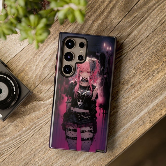 Punk Girl Anime Android Phone Case - Punk Waifu Kawaii Aesthetic | Anime Android Tough Case for Samsung s24 Ultra and Google Pixel 8 Pro +